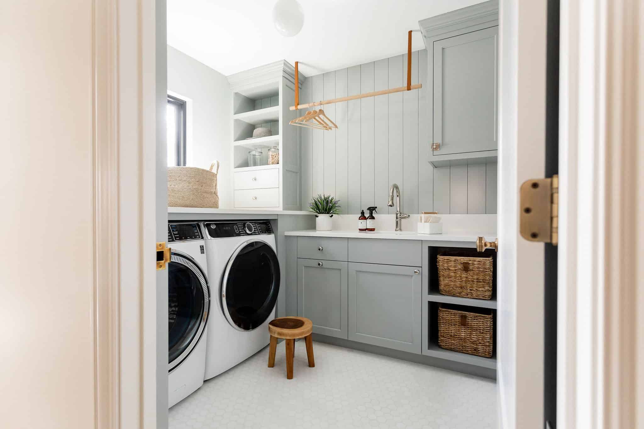 Modern laundry room with organized storage
